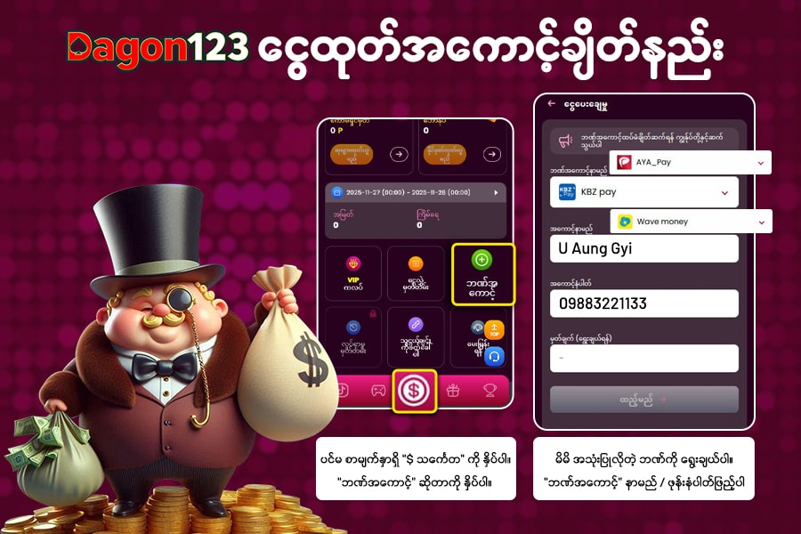 ငွေသွင်း ‌ငွေထုတ် ဘဏ်ချိတ်နည်း